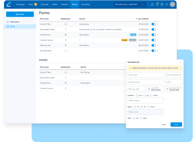 form management for pharmacy
