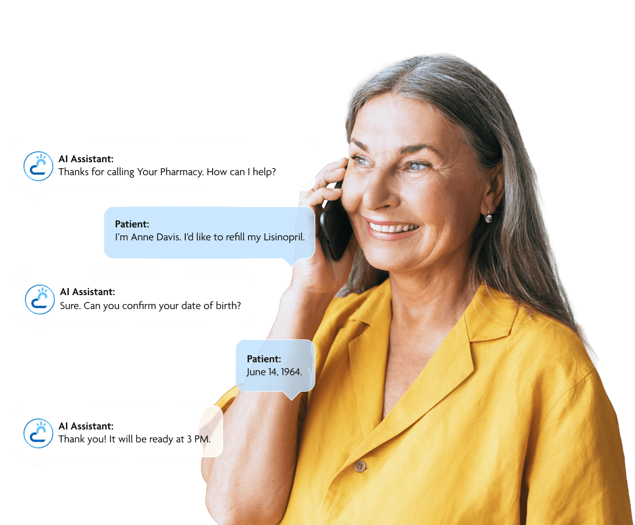 Pharmacy staff using AI voice assistant to handle patient calls